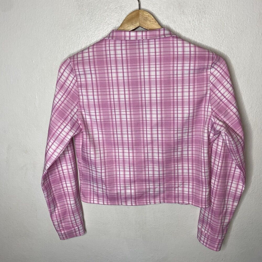 Dolls Kill Tricks N Treatz‎ Pink Plaid Button Up V-Neck Collared Shirt Blazer - Picture 5 of 11